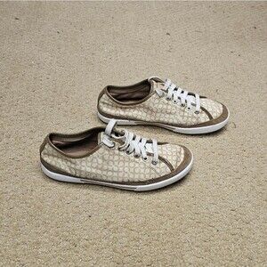 COACH Edith Lace Up Signature Beige And Brown Canvas Sneakers sz 8